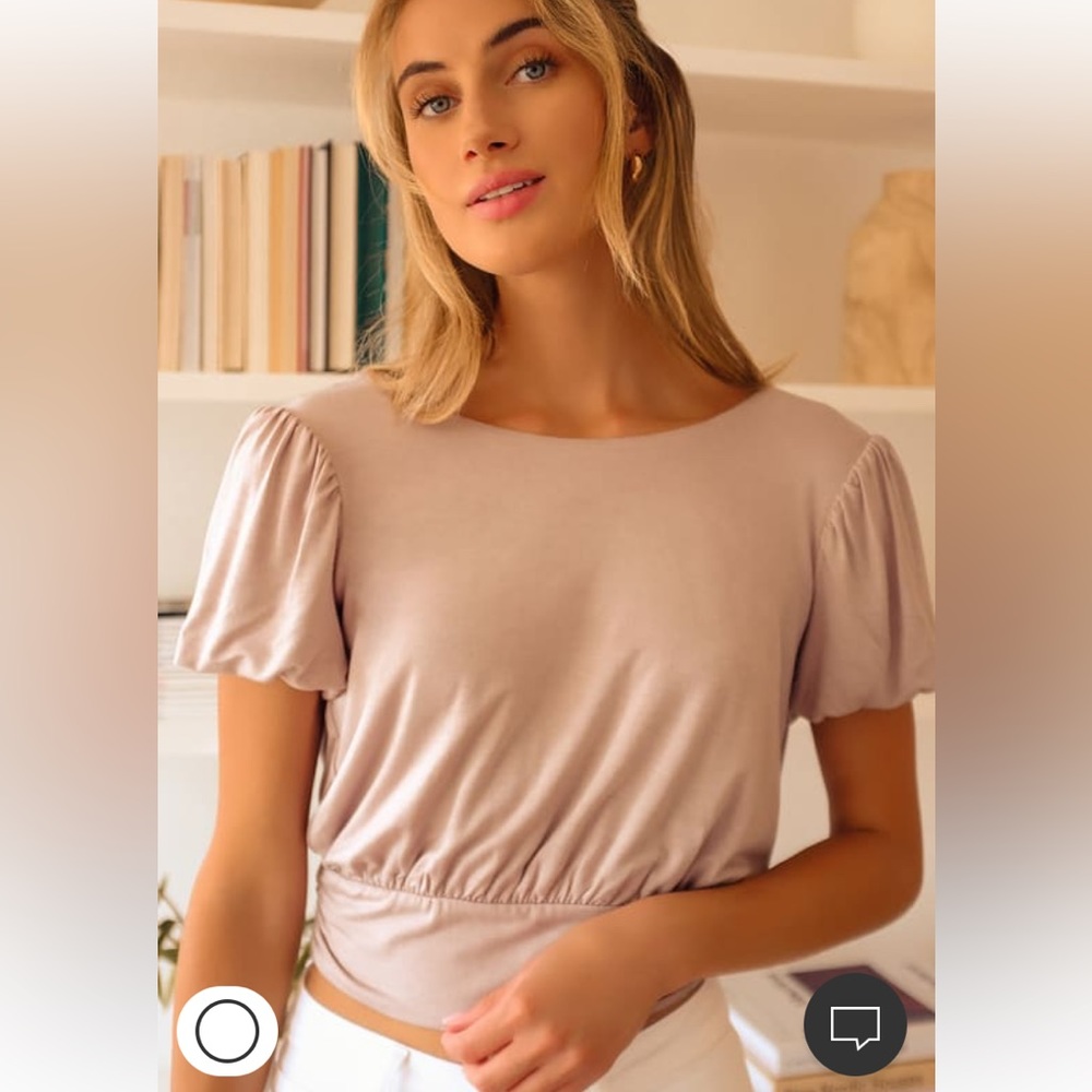Lulu’s Twice As Nice Taupe Reservable Puff Sleeve Crop Top